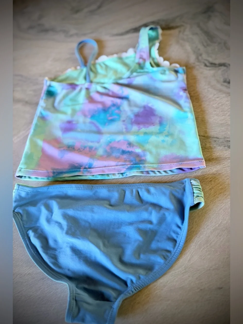 WONDER NATION | M 7/8 | Girls Seafoam Lavender Tankini Bikini Top + Bottom Set